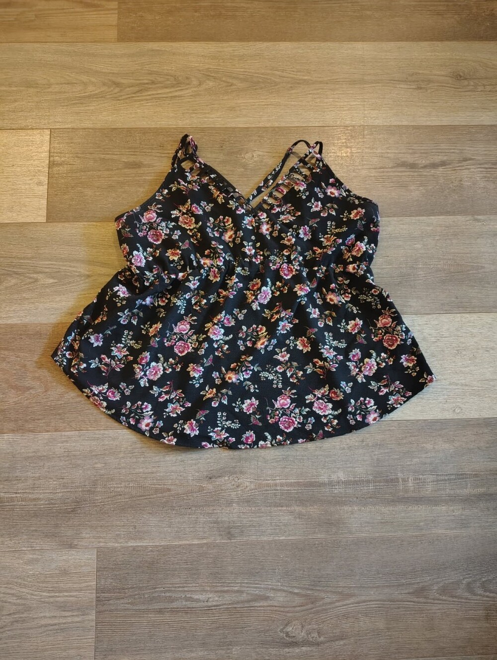 Maurices Black Floral V-Neck Camisole